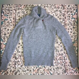 Ralph Lauren Sport Women’s Gray Wool Shawl Collar Leather Button Sweater S New